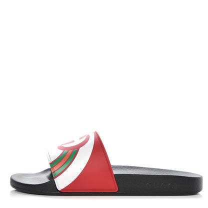 Gucci Rubber GG Rainbow Mens Pursuit Pool Slide Sandals 8 Live Red Multicolor 1 of 10