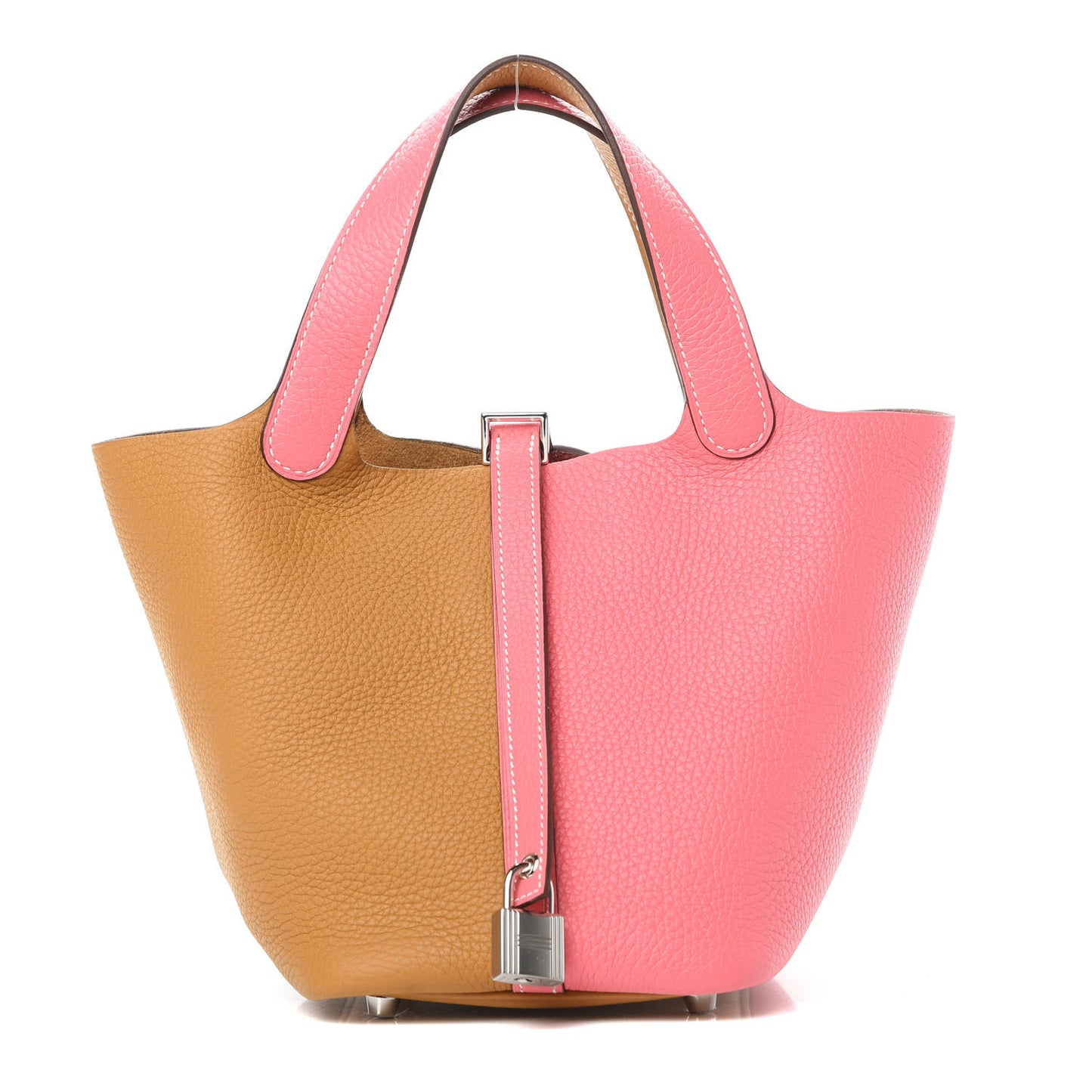 Taurillon Clemence Casaque Picotin Lock 18 PM Rose Azalee Sesame