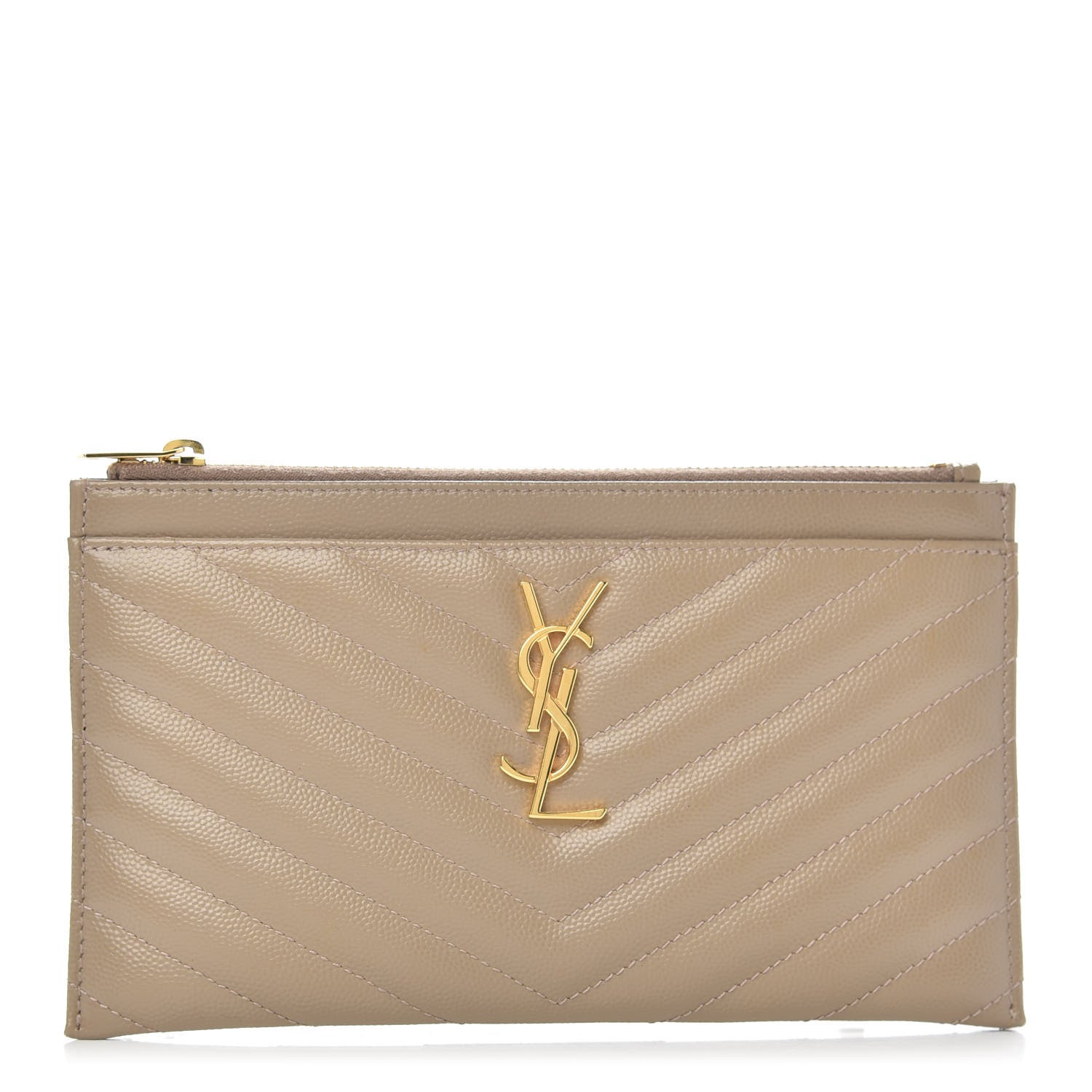Saint Laurent Grain De Poudre Chevron Monogram Bill Pouch Dune 1 of 10