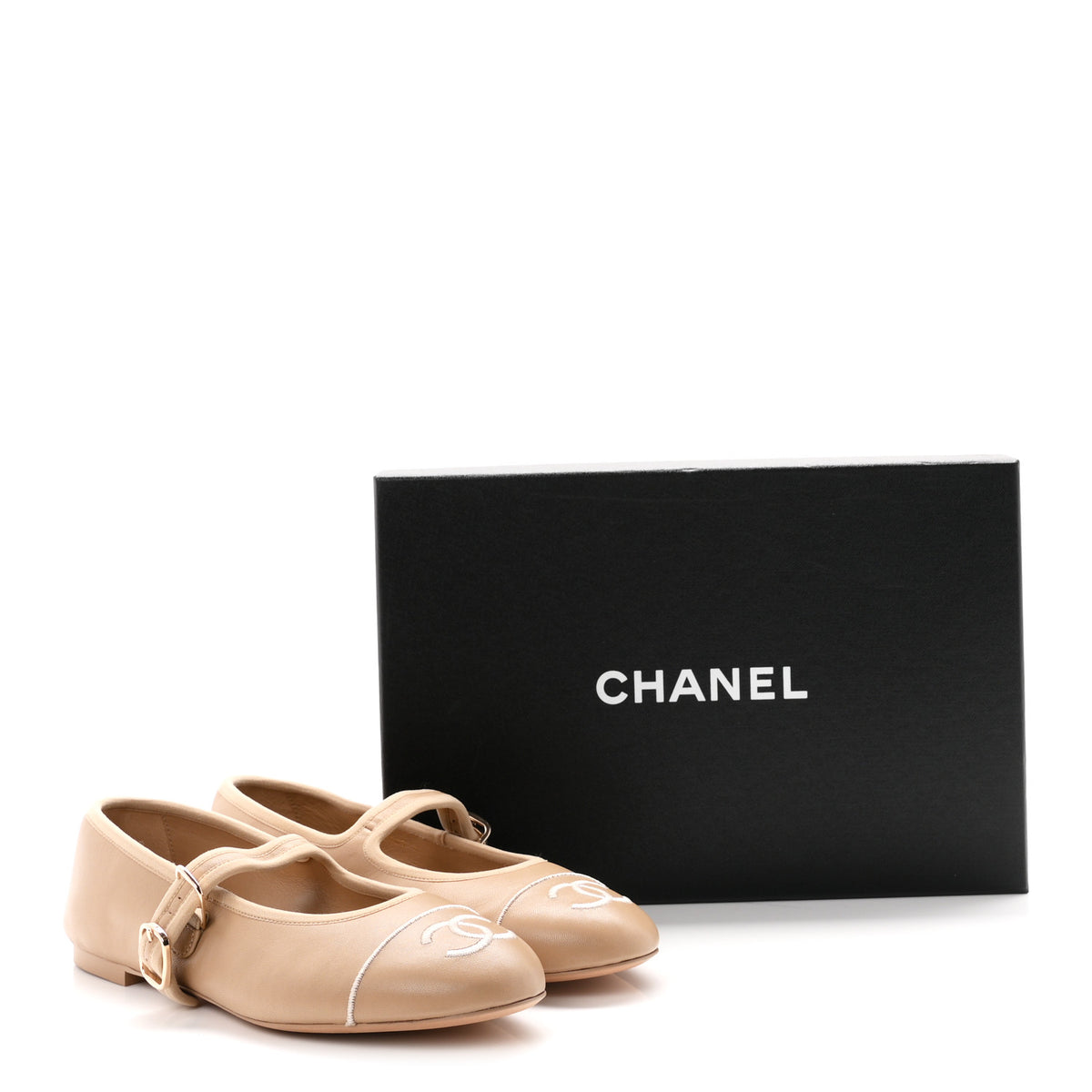 Chanel Lambskin Mary Jane Flats 38.5 Beige 10 of 10