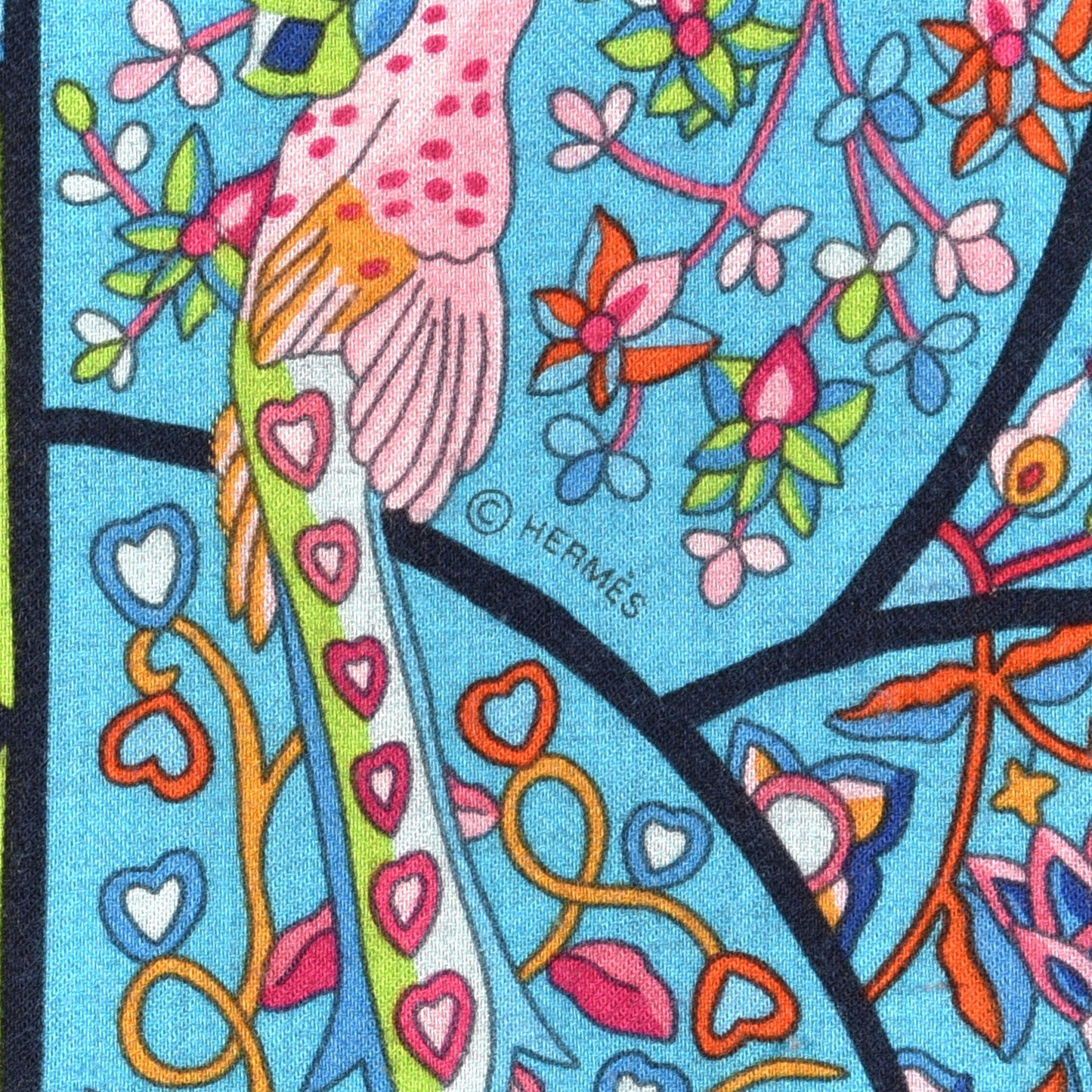 Cashmere Silk Au Pays Des Oiseaux Fleurs Shawl 140