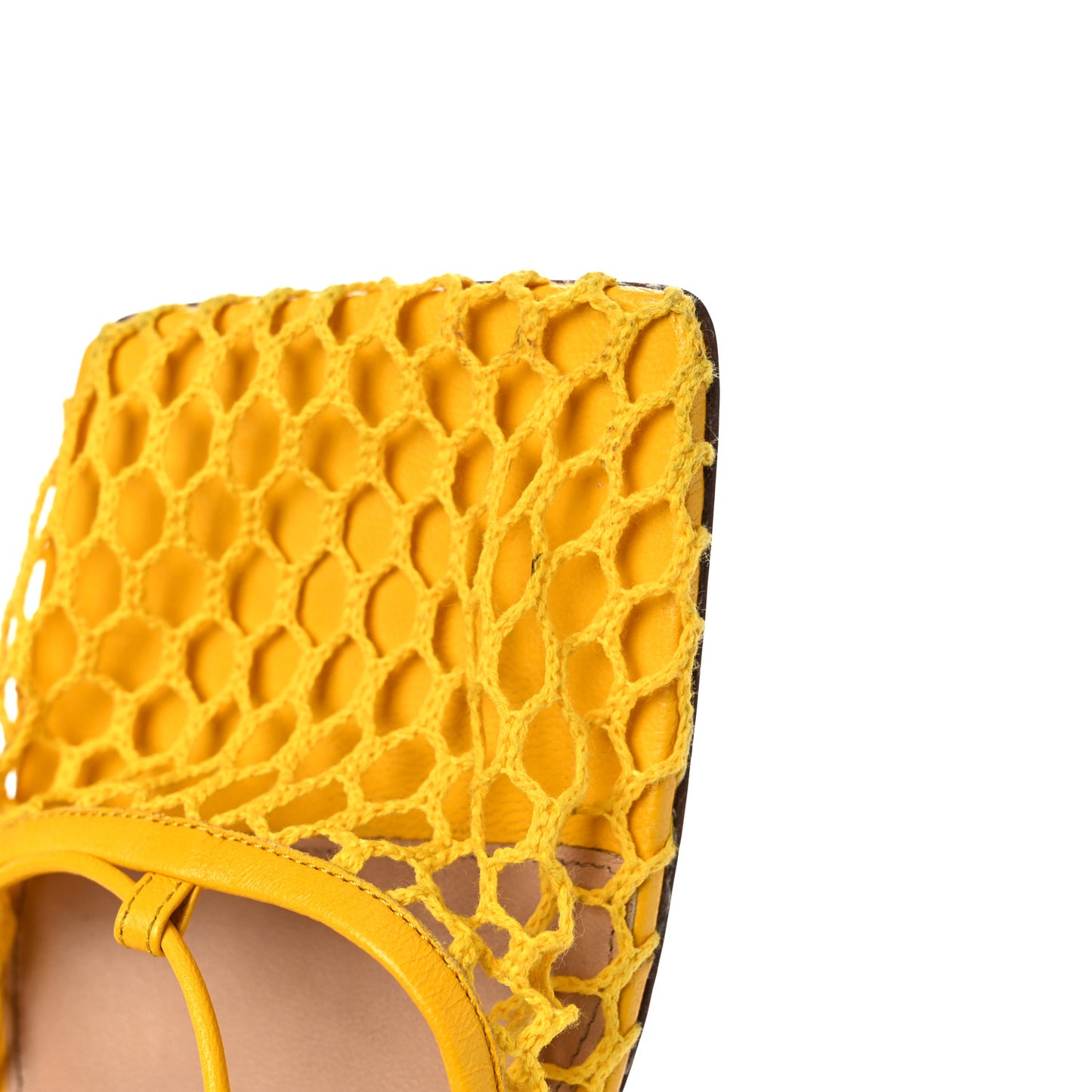 Mesh Nappa Stretch Ankle Tie Sandals 41 Egg Yolk