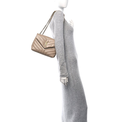 Saint Laurent Calfskin Y Quilted Monogram Small Loulou Chain Satchel Dark Beige 2 of 11