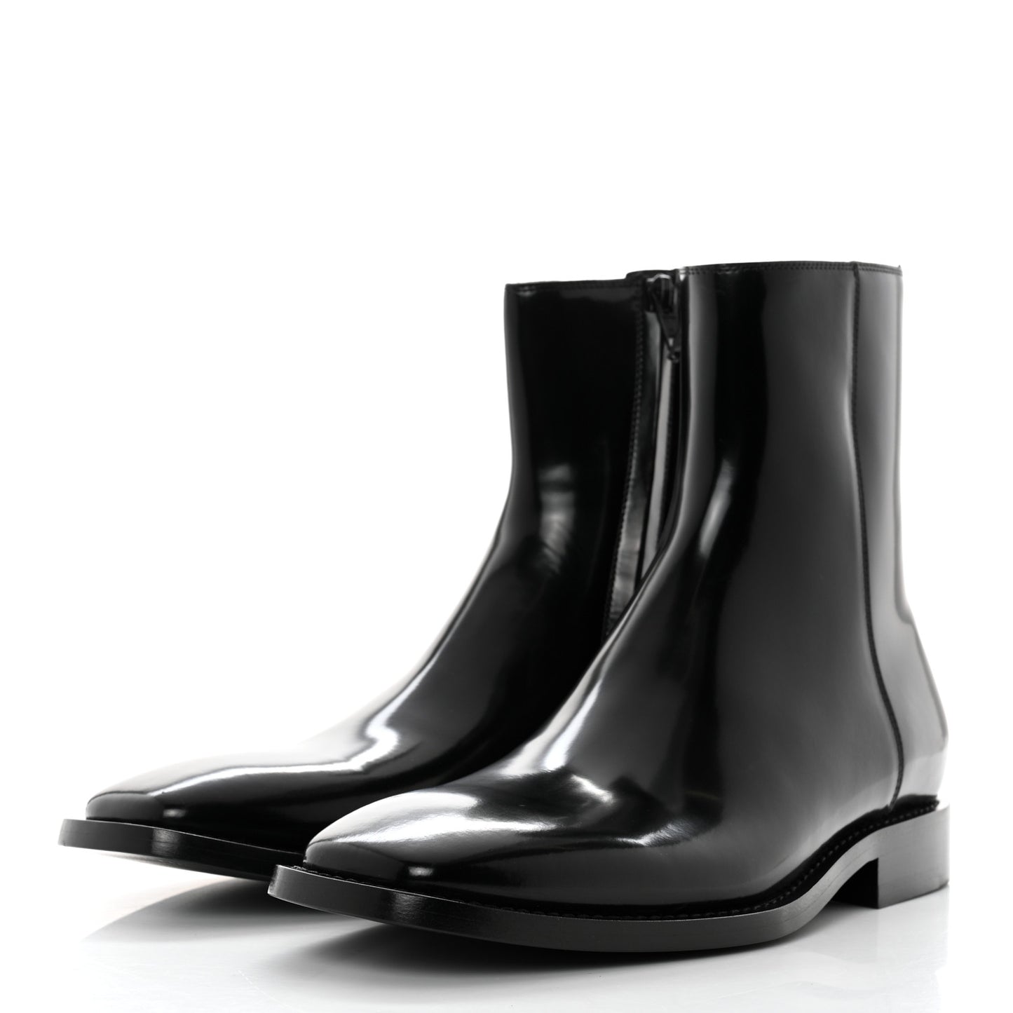 Polished Calfskin Rim Boots 40 Black
