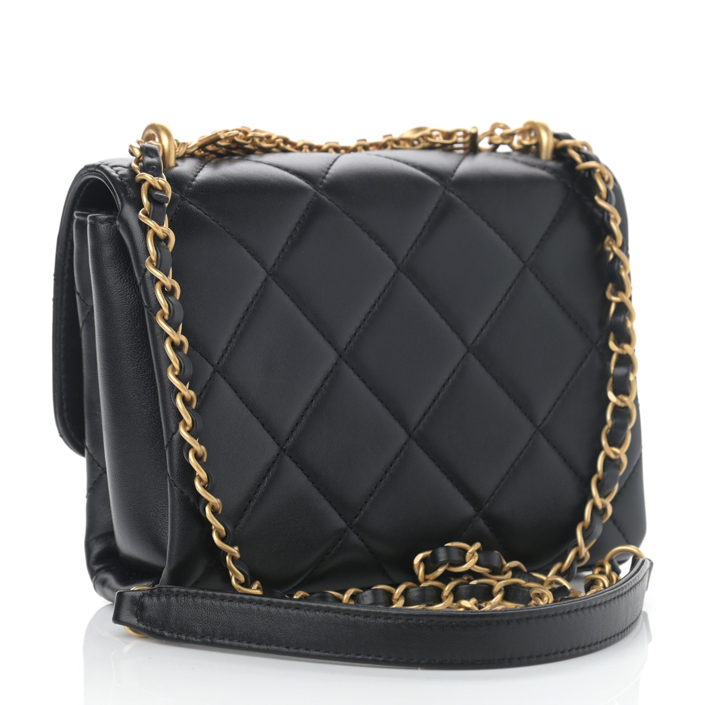 Lambskin Quilted Mini CC Crystal Logo Chain Flap Black