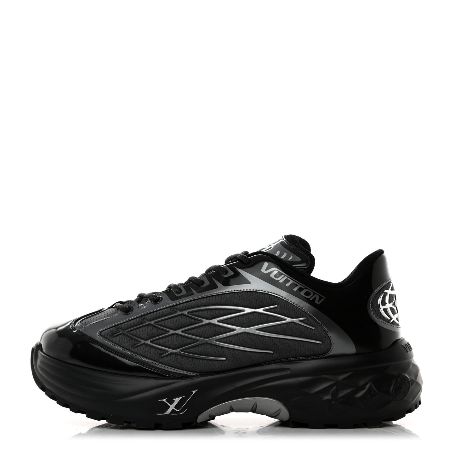 Monogram Discovery Lace Up Sneakers 9 Black Silver