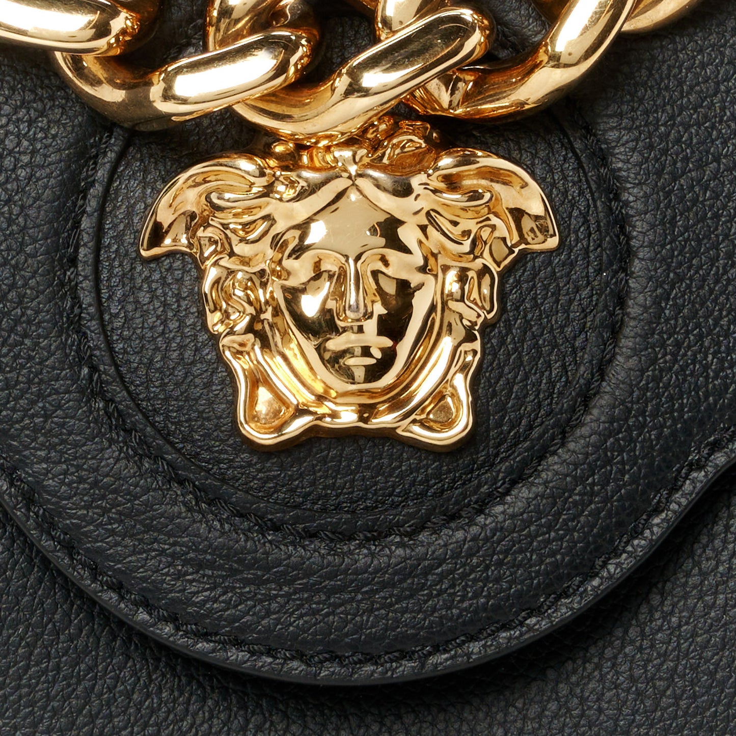 Grained Calfskin Small La Medusa Top Handle Bag Black