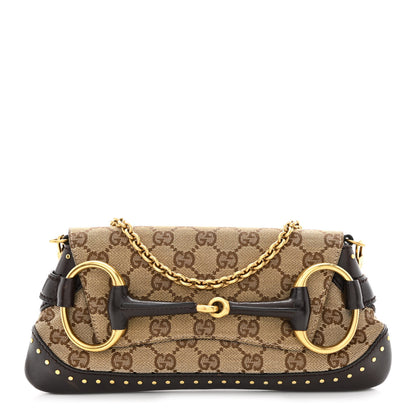 Gucci Monogram Studded Small Horsebit Clutch Dark Brown 1 of 14