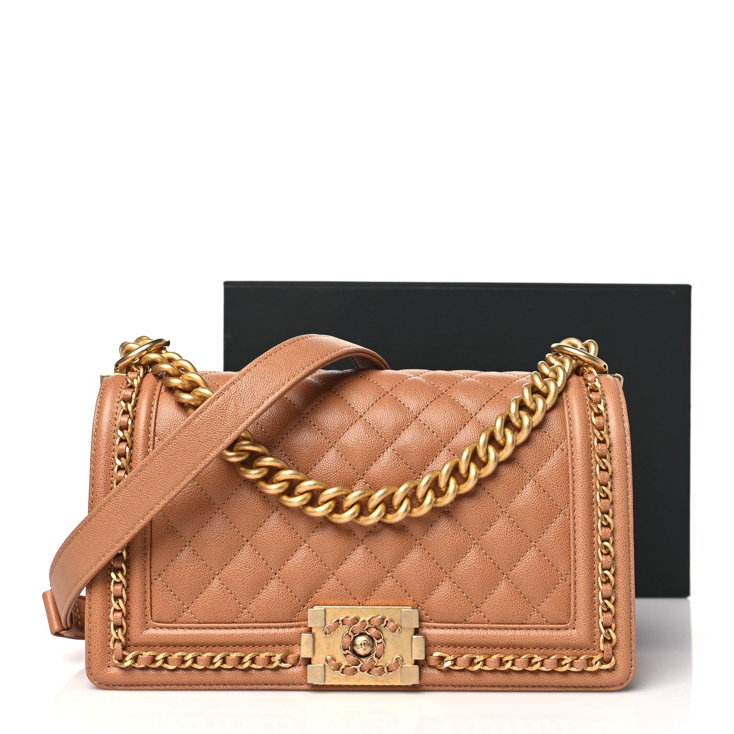 Chanel Caviar Quilted Chain Around Medium Boy Flap Beige 11 of 11