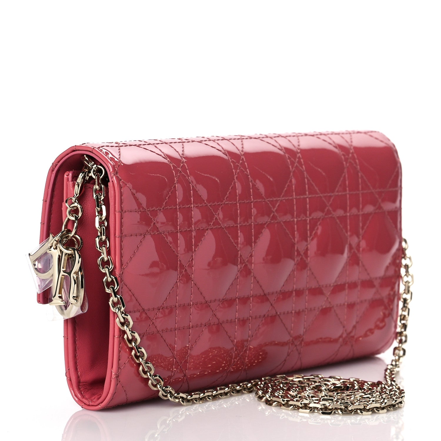 Christian Dior Patent Cannage Lady Dior Rendezvous Wallet On Chain Dusky Pink 2 of 10