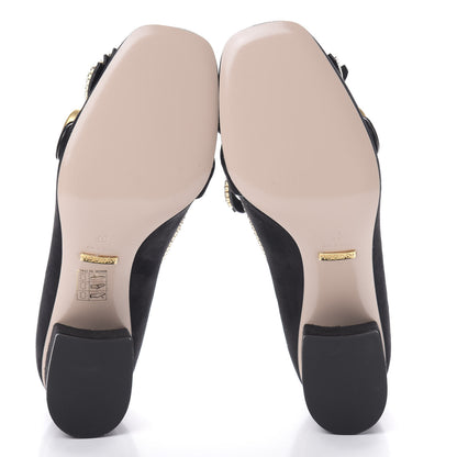 Gucci Kid Scamosciato Crystal GG Marmont Fringe 50mm Loafer Pumps 37 Black 6 of 9