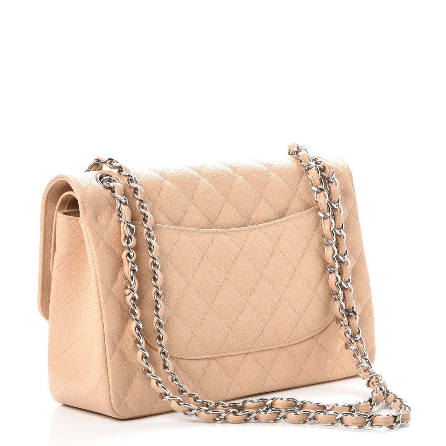 Caviar Quilted Jumbo Double Flap Beige Clair