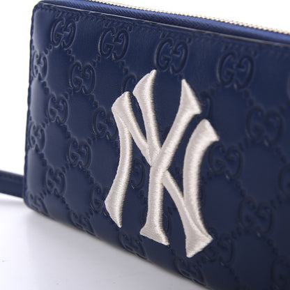 Gucci X MLB Guccissima Signature NY Yankees Embroidered Zip Around Wallet Royale Ivory 8 of 9