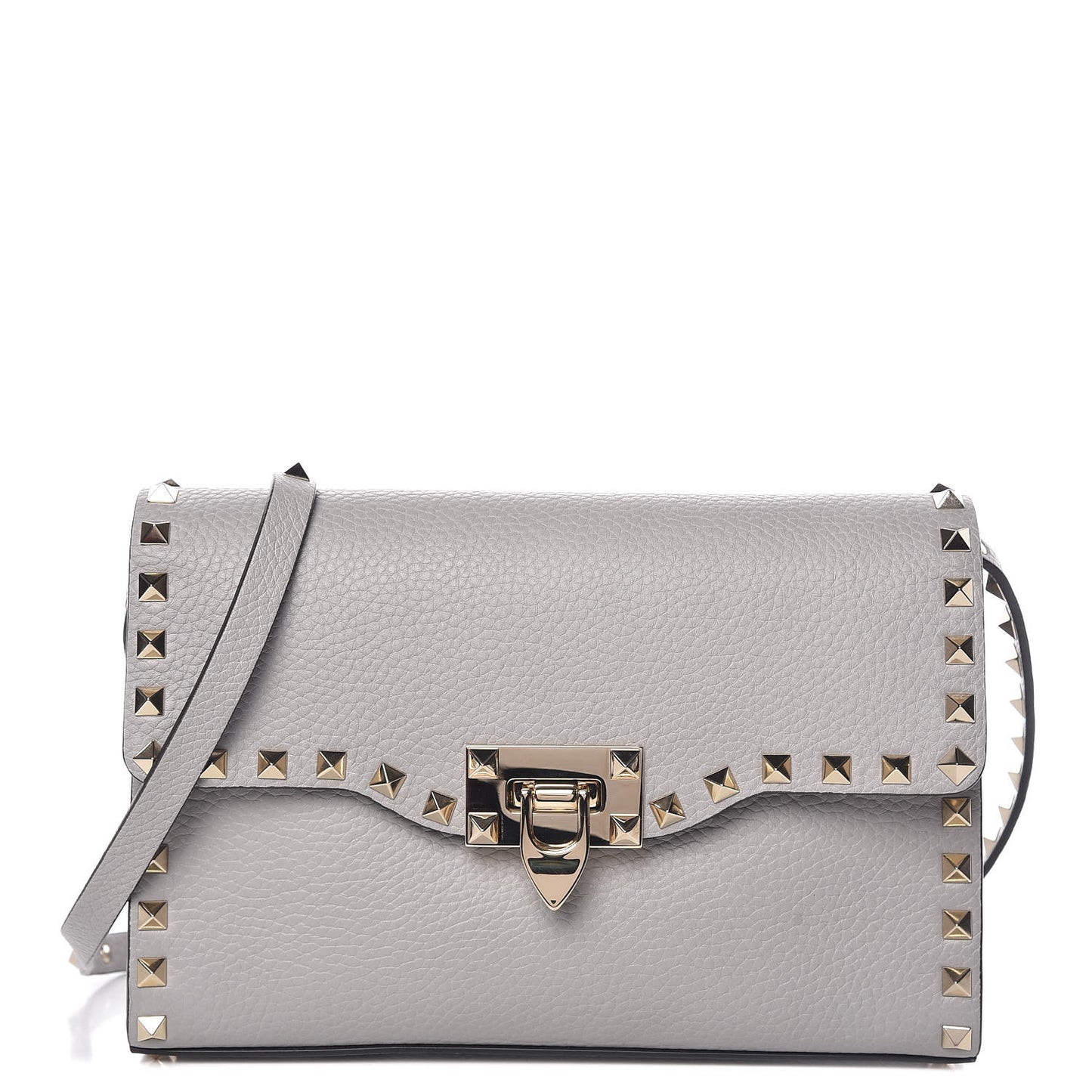 Pebbled Calfskin Medium Rockstud Flip Lock Crossbody Bag Pastel Grey