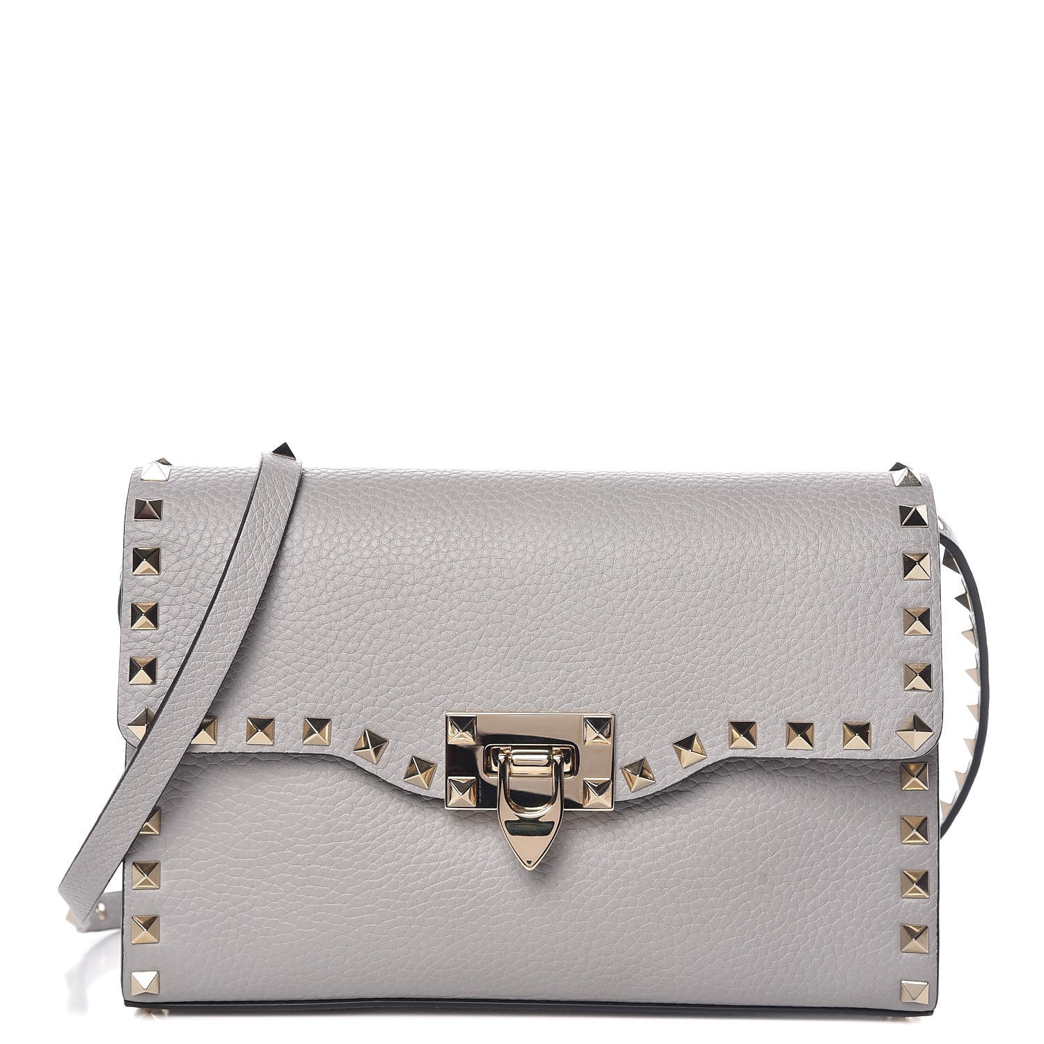 Valentino Garavani Pebbled Calfskin Medium Rockstud Flip Lock Crossbody Bag Pastel Grey 1 of 8