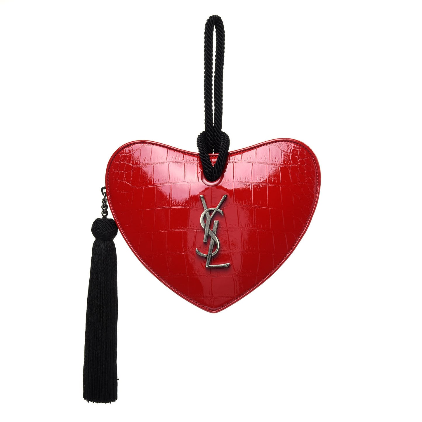 Patent Crocodile Embossed Sac Coeur Heart Shaped Clutch Red