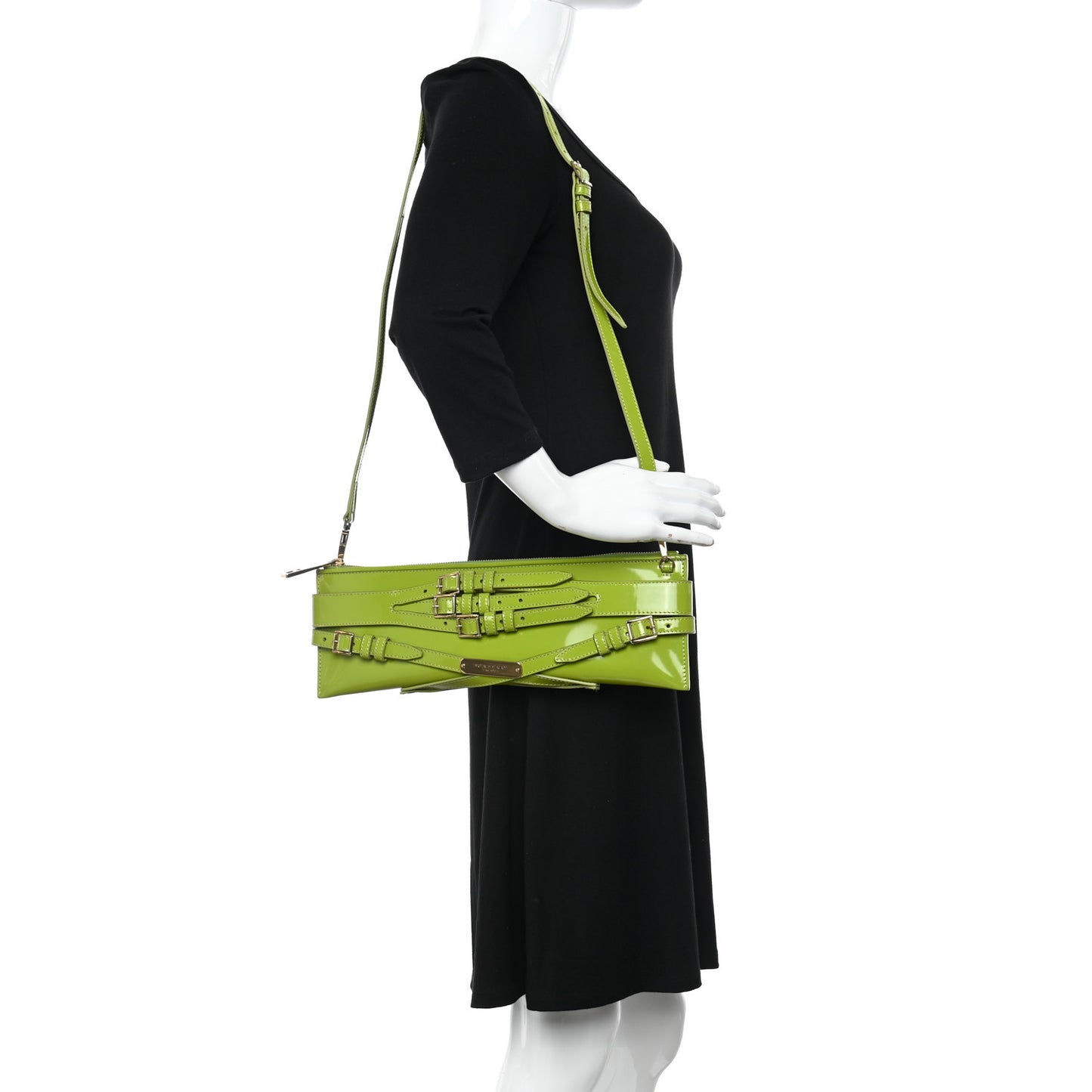 Patent Bridle Calfskin Parmoor Clutch Bag Lemon Green