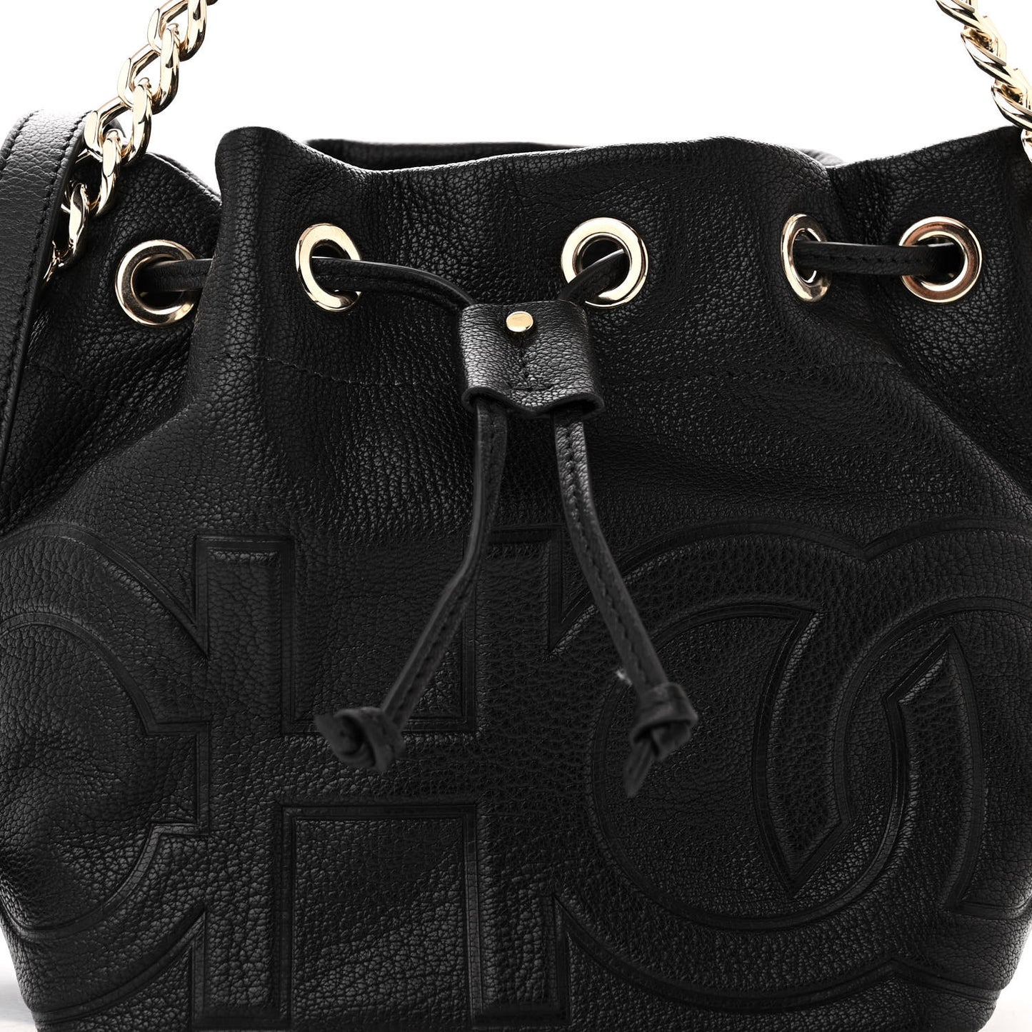 Grainy Calfskin Juno Bucket Bag Black