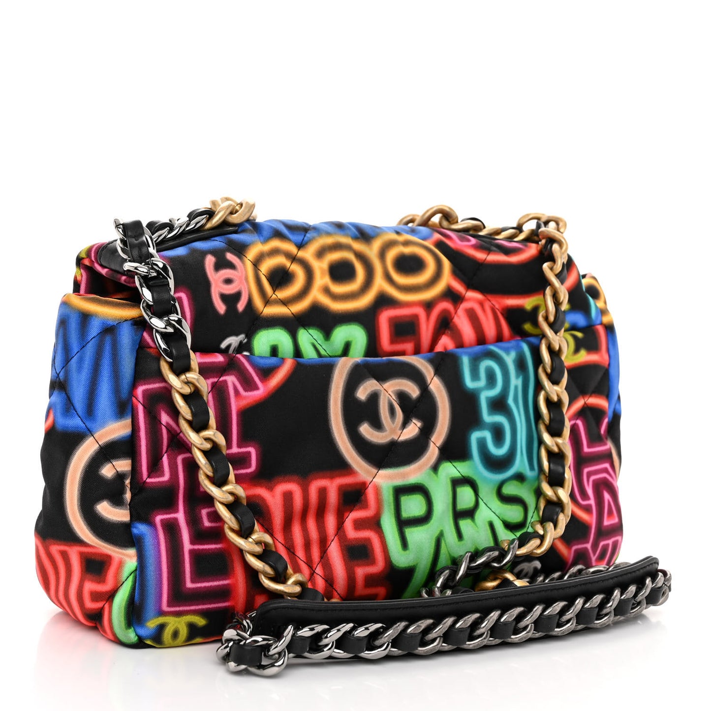 Fabric Printed Medium 19 Flap Black Multicolor