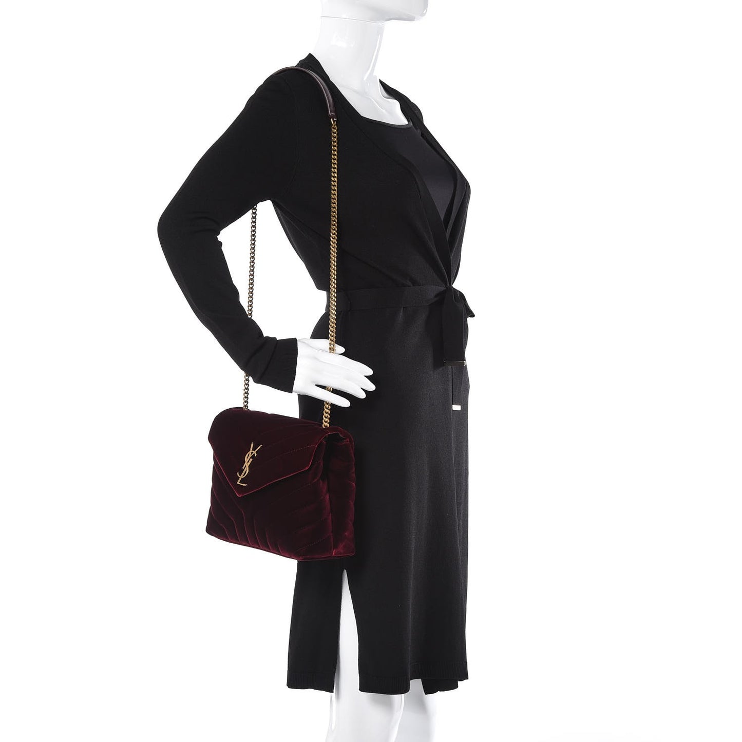 Velvet Y Quilted Monogram Small Loulou Chain Satchel Burgundy