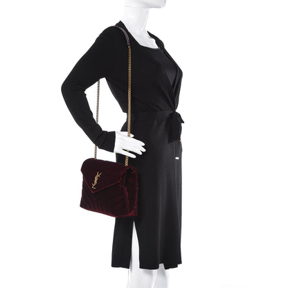 Saint Laurent Velvet Y Quilted Monogram Small Loulou Chain Satchel Burgundy 2 of 7