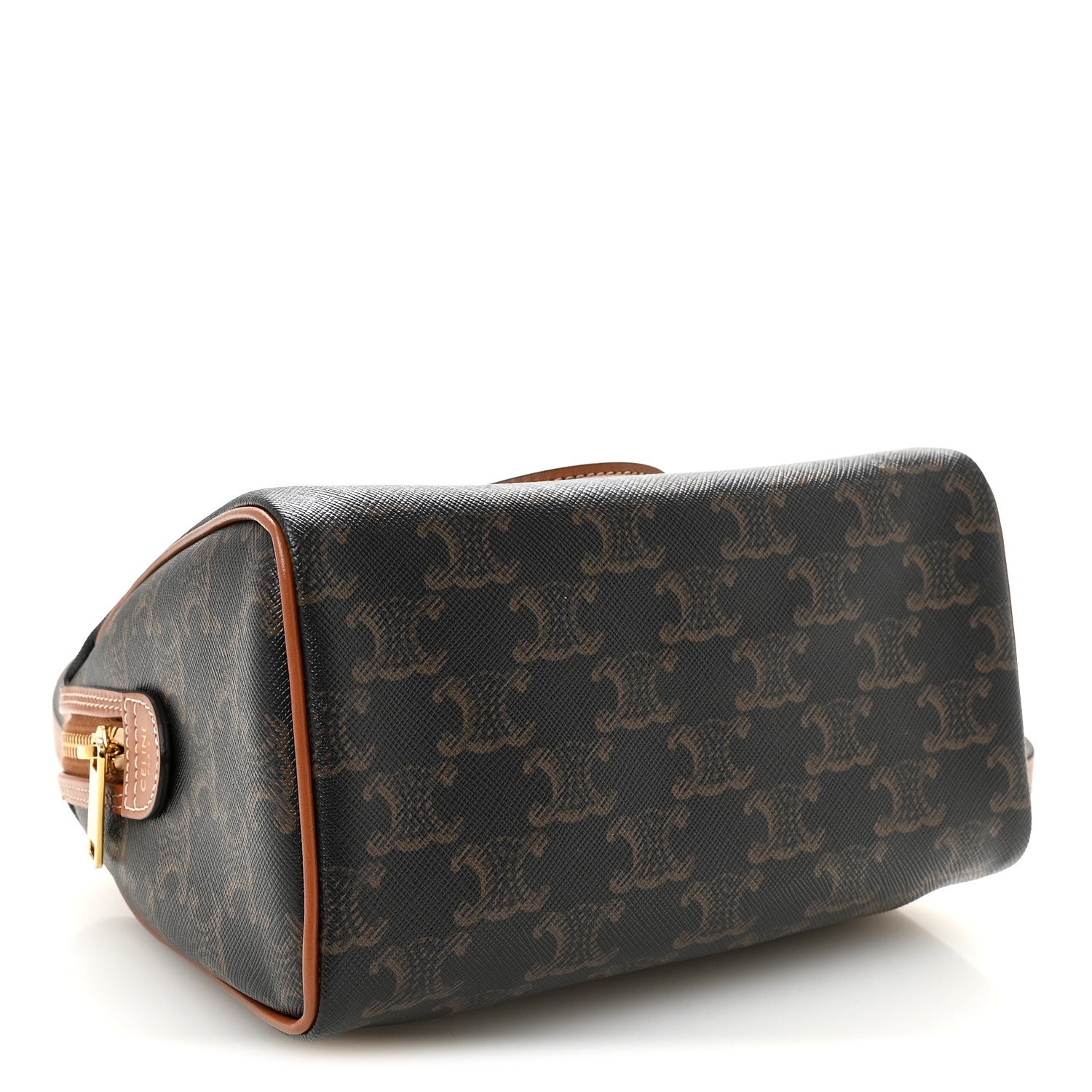 Celine Triomphe Canvas Calfskin Small Boston Bag Tan 4 of 9