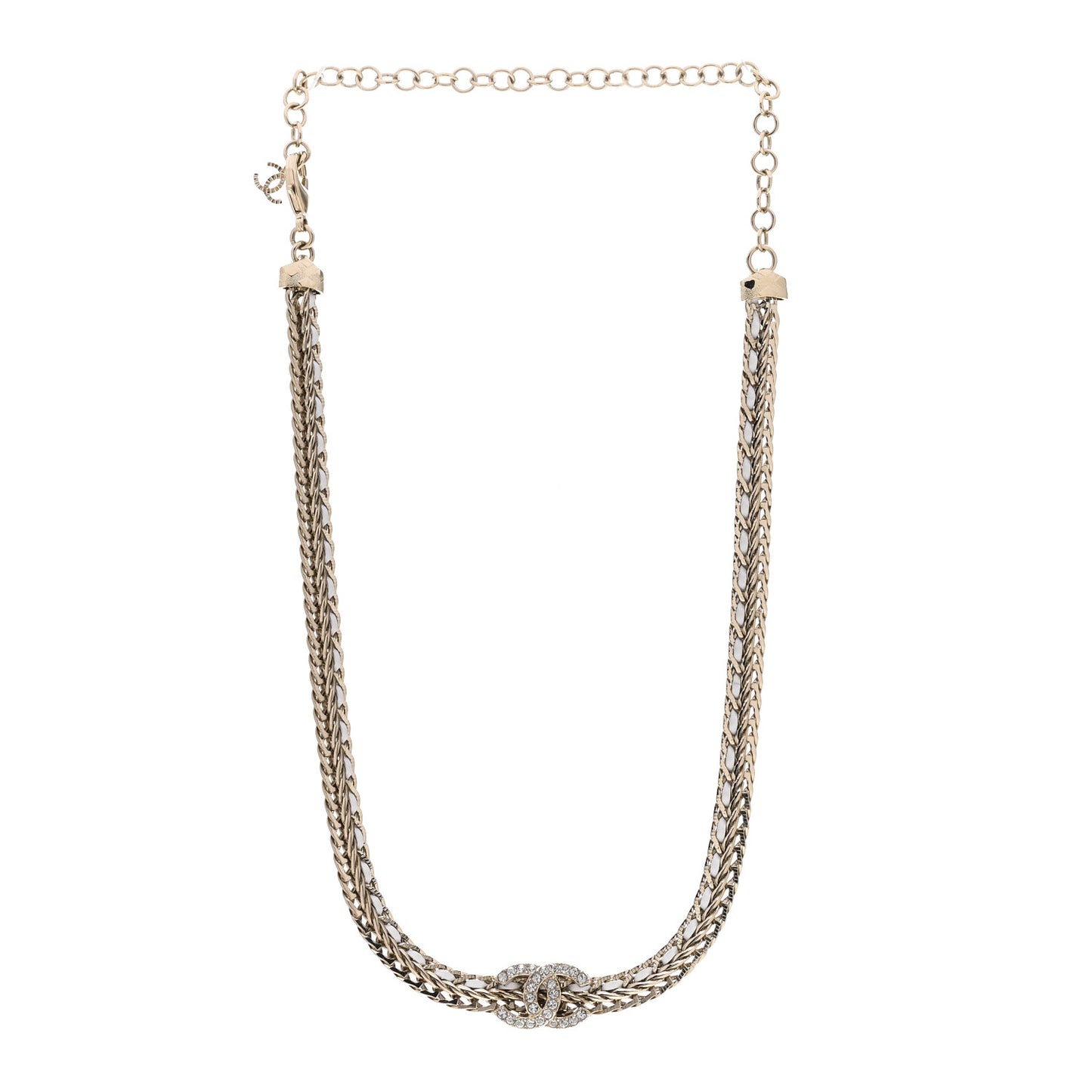 Metal Lambskin Crystal CC Choker Gold White