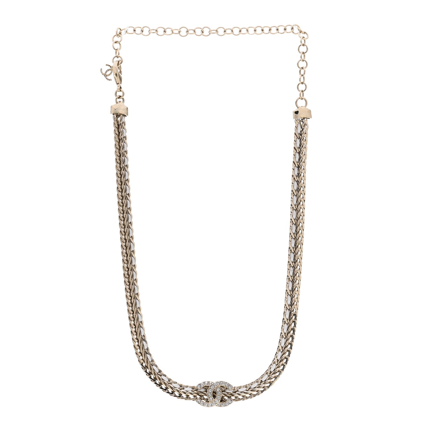 Chanel Metal Lambskin Crystal CC Choker Gold White 3 of 4