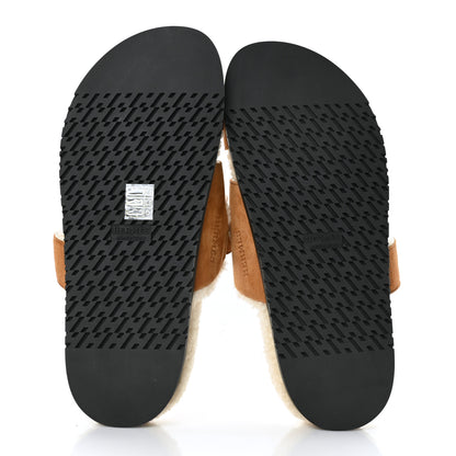 Hermes Suede Goatskin Woolskin Womens Chypre Sandals 40 Golden Beige 5 of 8