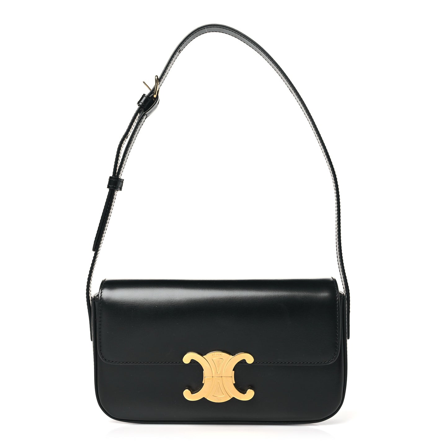 Shiny Calfskin Triomphe Shoulder Bag Black