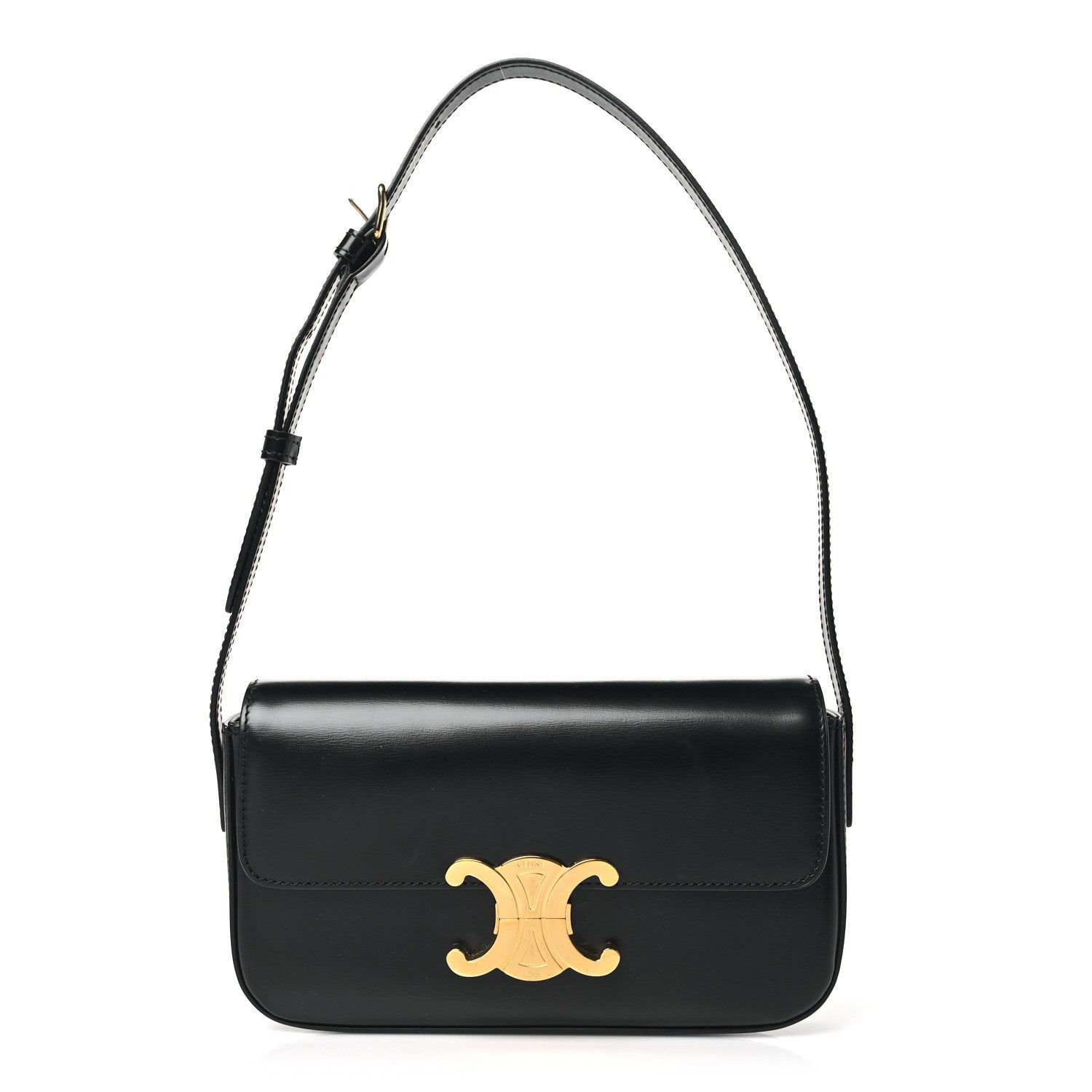 Celine Shiny Calfskin Triomphe Shoulder Bag Black 1 of 10