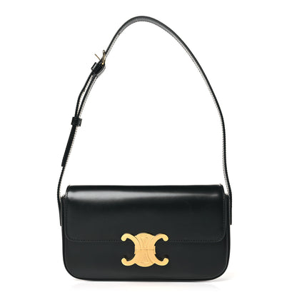 Celine Shiny Calfskin Triomphe Shoulder Bag Black 1 of 10