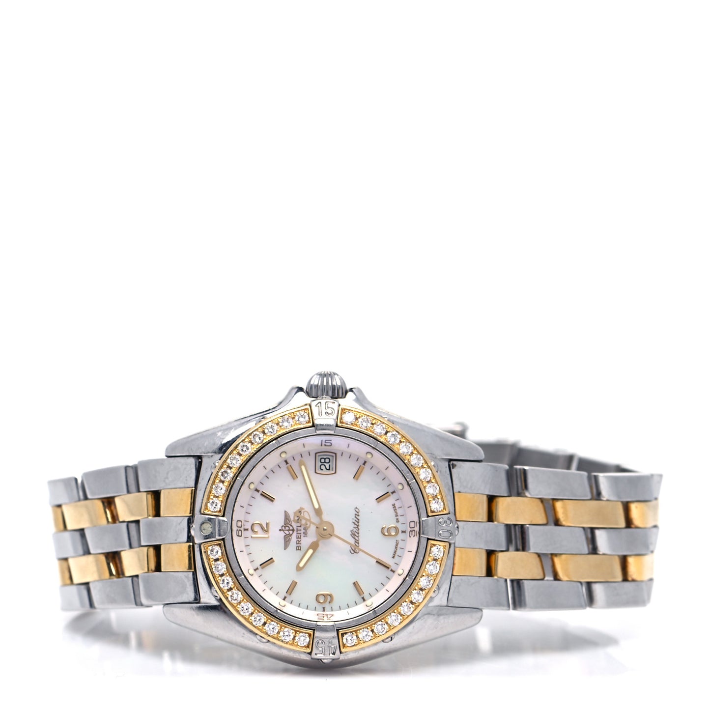 Stainless Steel 18K Yellow Gold Diamond Mother of Pearl 30mm Callisto Quartz Watch D52045