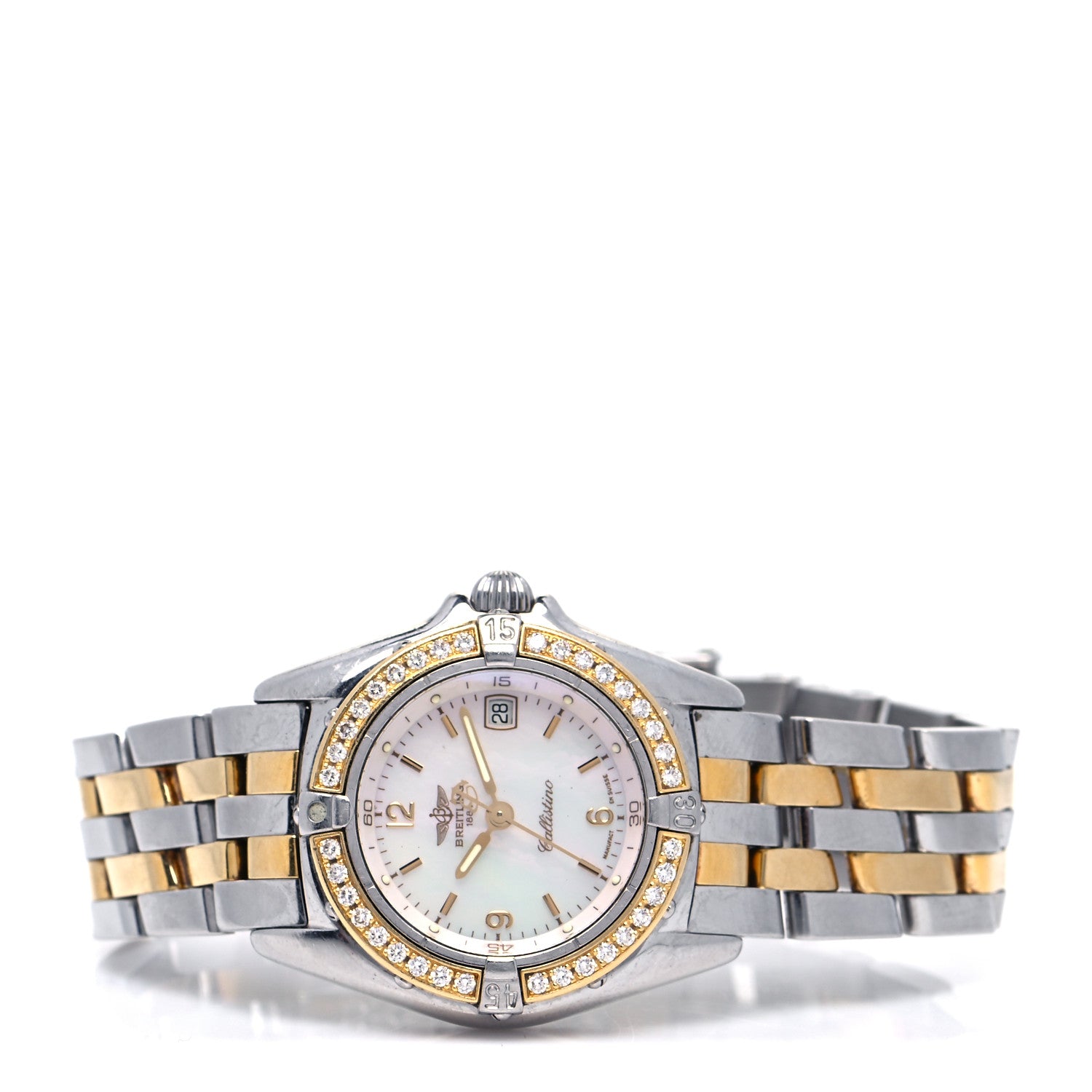 Breitling Stainless Steel 18K Yellow Gold Diamond Mother of Pearl 30mm Callisto Quartz Watch D52045 2 of 4