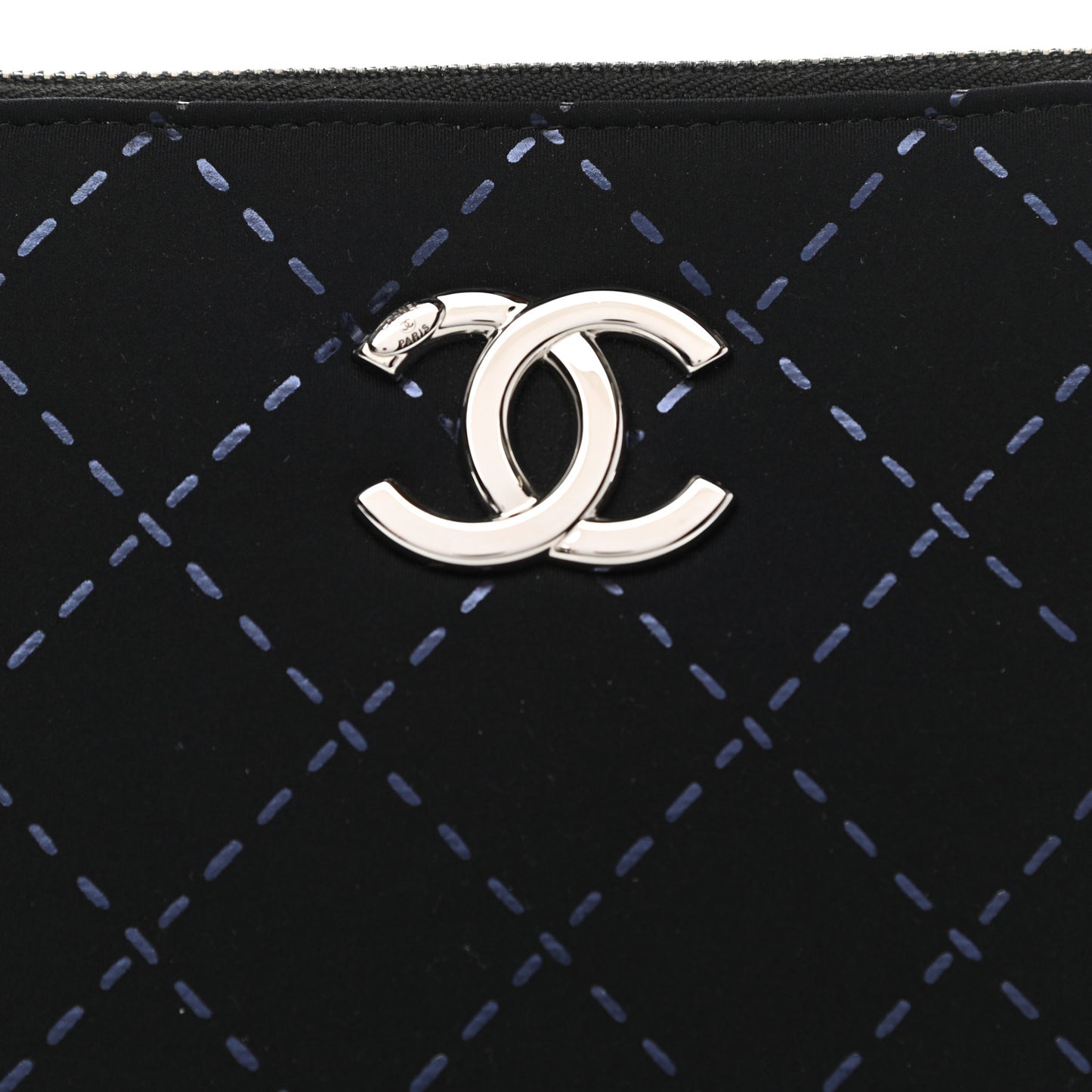 Neoprene Lambskin Printed Stitch Pouch With Handle Black