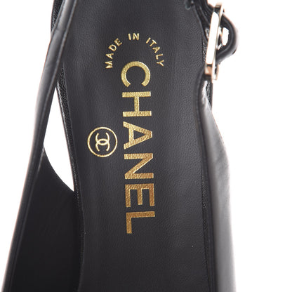 Chanel Goatskin Grosgrain Cap Toe CC Slingback Sandals 36.5 Black 7 of 9