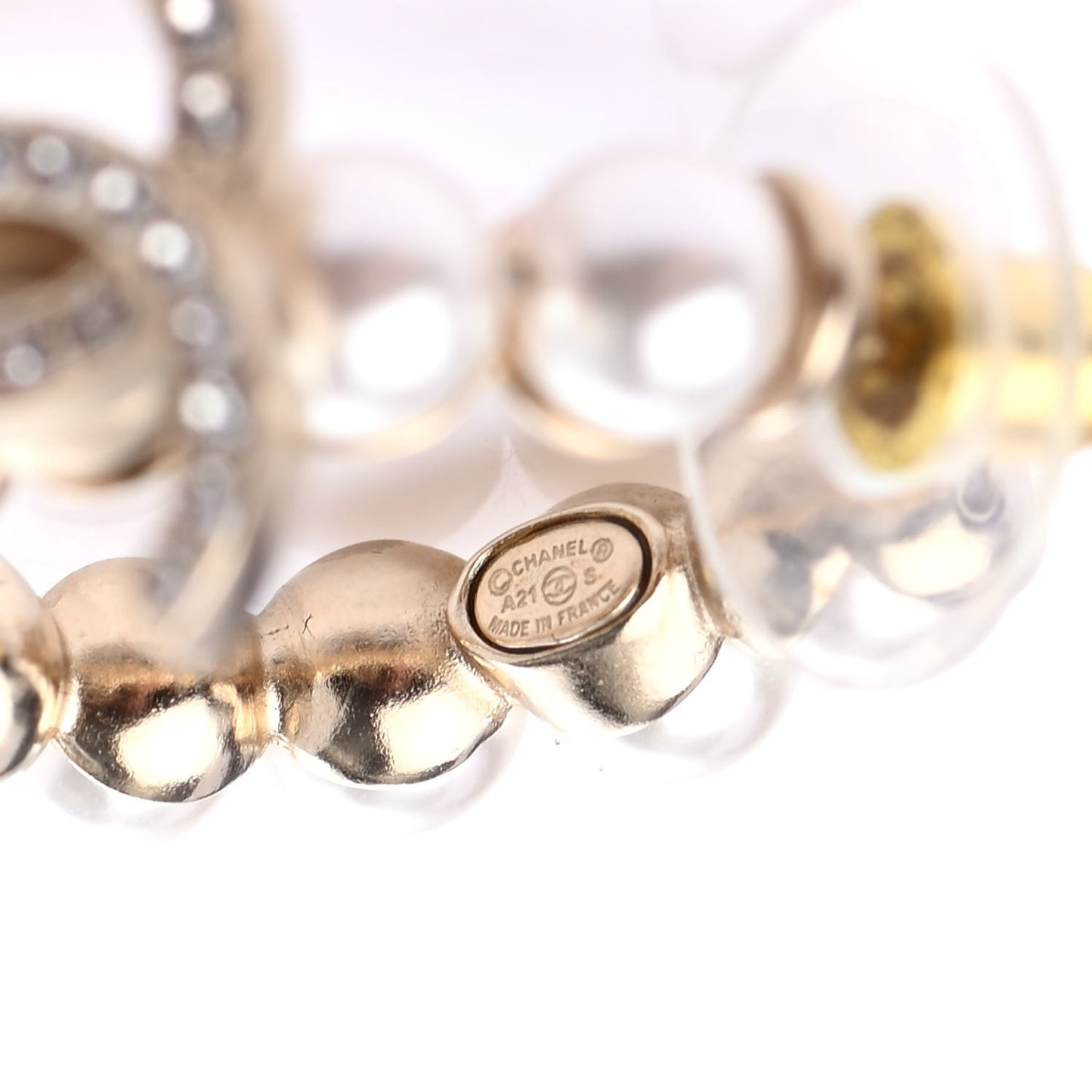 Crystal Pearl CC No 5 Hoop Drop Earring Gold