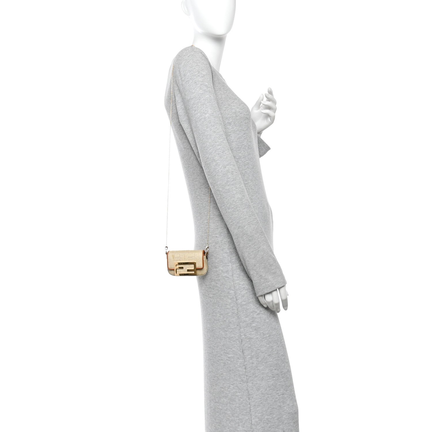 Fendi Raffia Vitello King Lucido FF Embroidered Nano Maxi Buckle Baguette Charm Alchemy Brandy 2 of 12