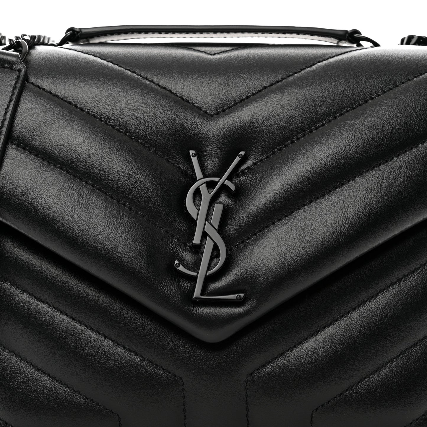 Calfskin Y Quilted Monogram Monochrome Small Loulou Chain Satchel Black