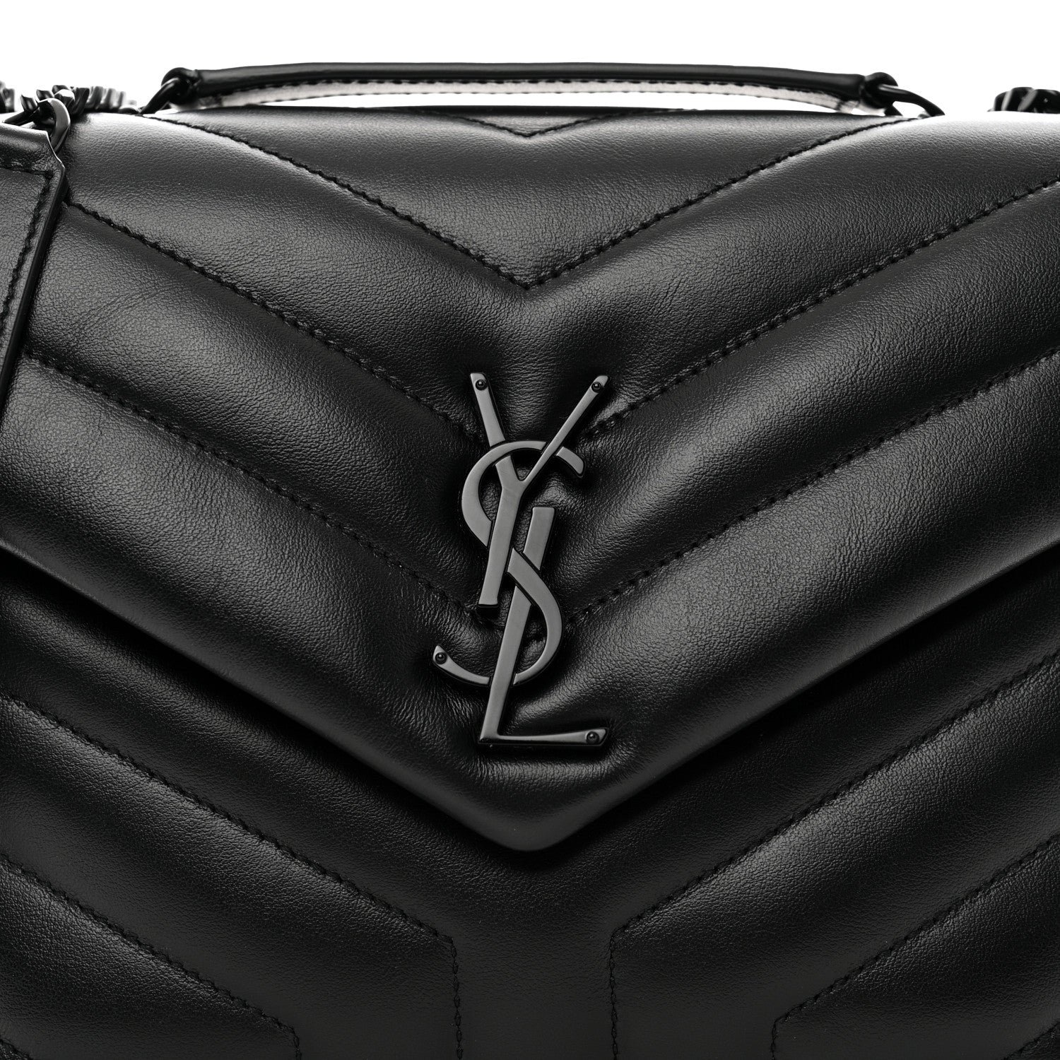 Saint Laurent Calfskin Y Quilted Monogram Monochrome Small Loulou Chain Satchel Black 8 of 10