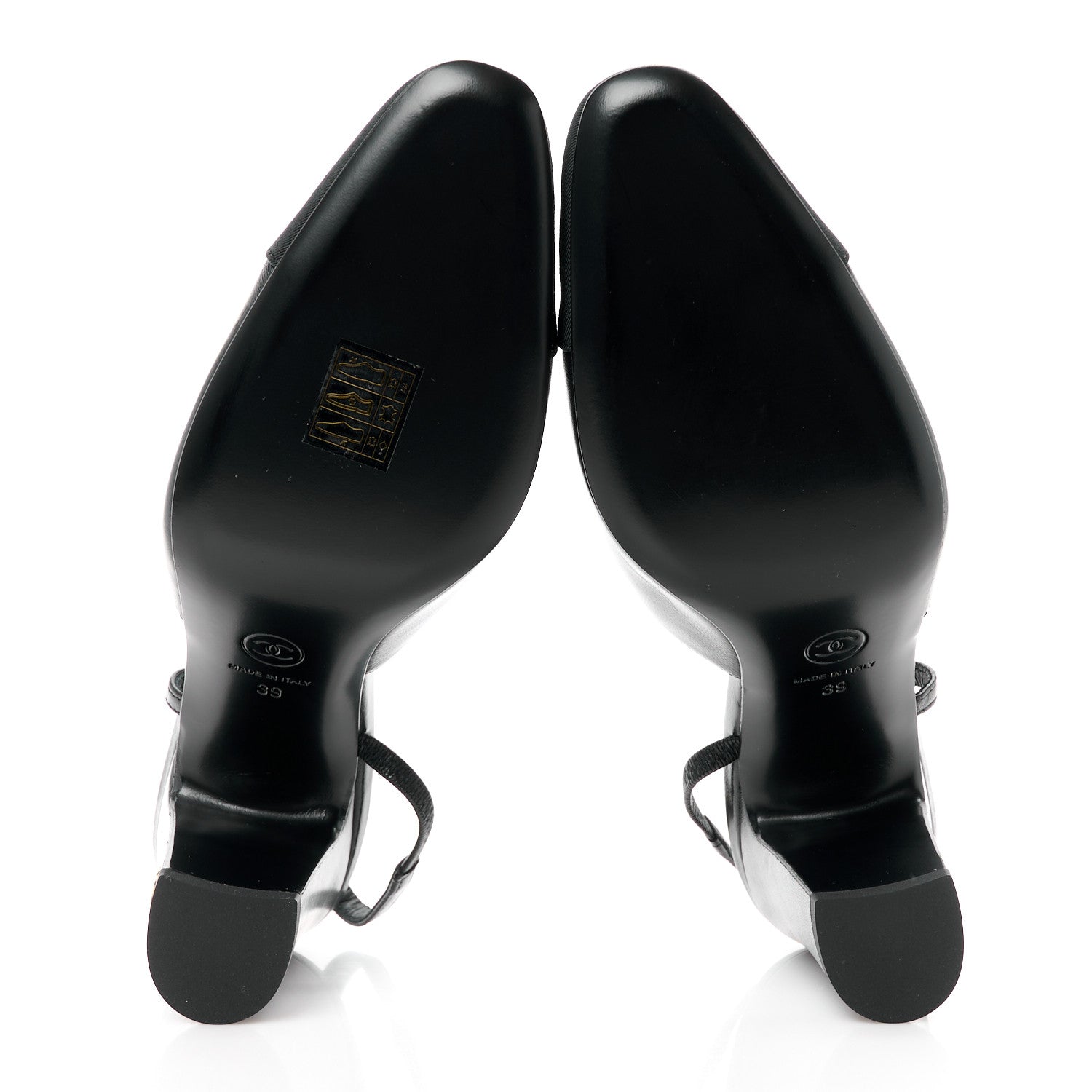 Chanel Lambskin Grosgrain Cap Toe CC Slingback Pumps 39 Black 5 of 9