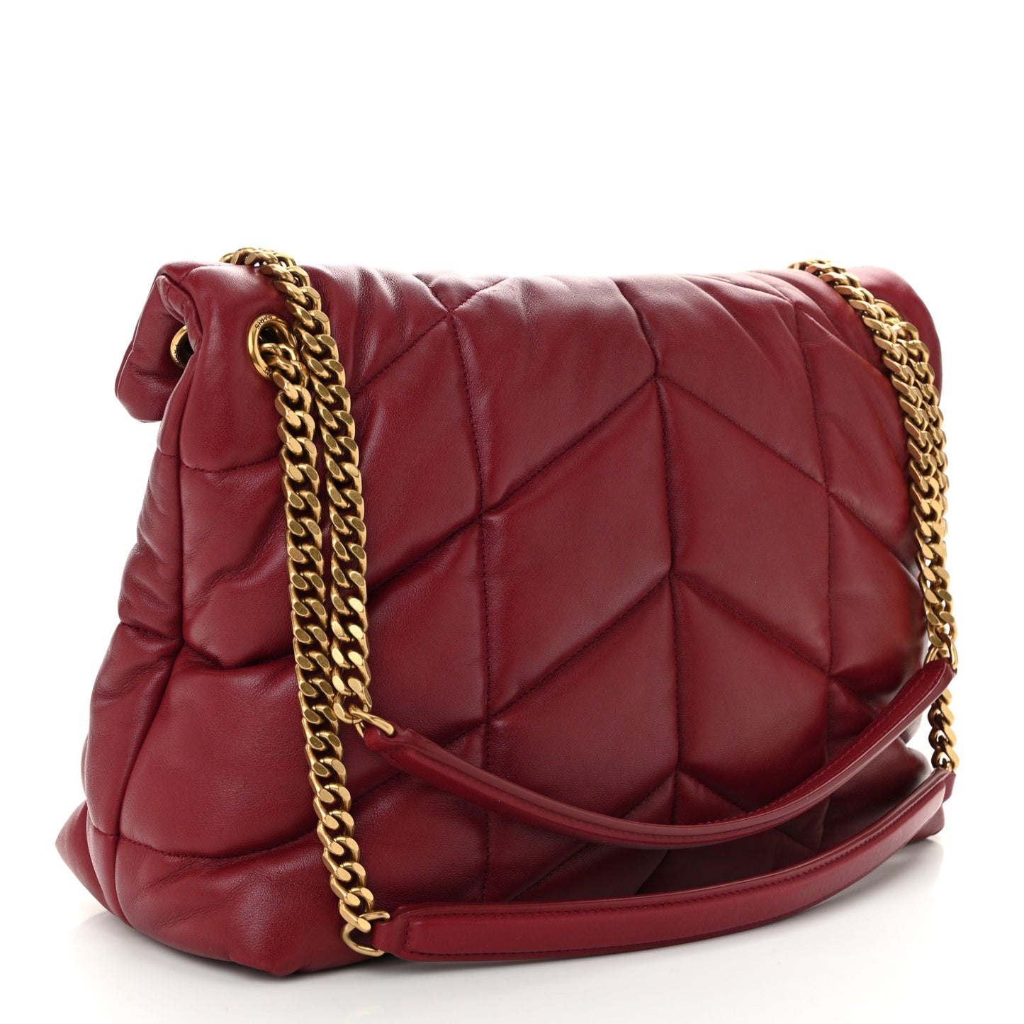 Lambskin Quilted Medium Loulou Puffer Monogram Chain Satchel Opyum Red