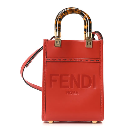 Fendi Vitello King Plexiglass Logo Embossed Mini Fendi Sunshine Shopper Tote Papavero 1 of 10