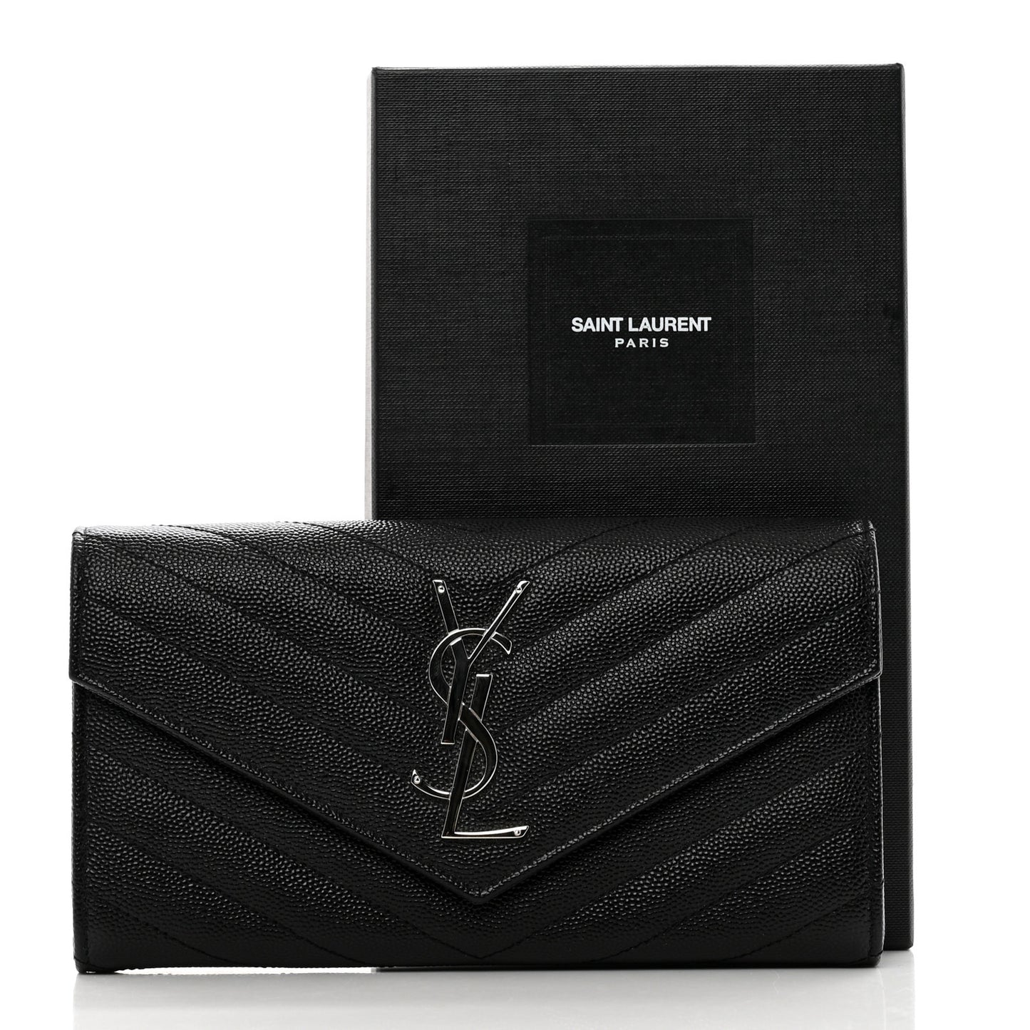 Grain De Poudre Matelasse Chevron Monogram Flap Wallet Black