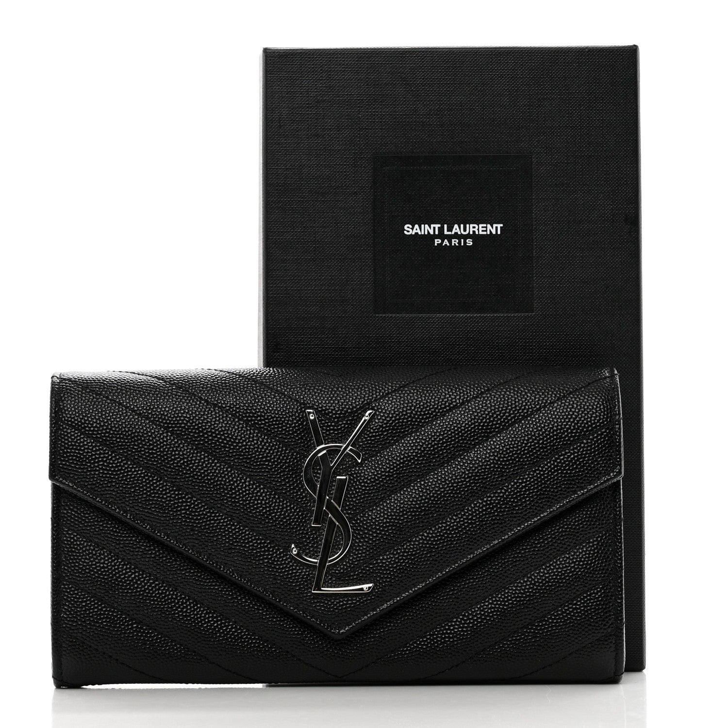 Saint Laurent Grain De Poudre Matelasse Chevron Monogram Flap Wallet Black 8 of 8