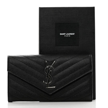 Saint Laurent Grain De Poudre Matelasse Chevron Monogram Flap Wallet Black 8 of 8