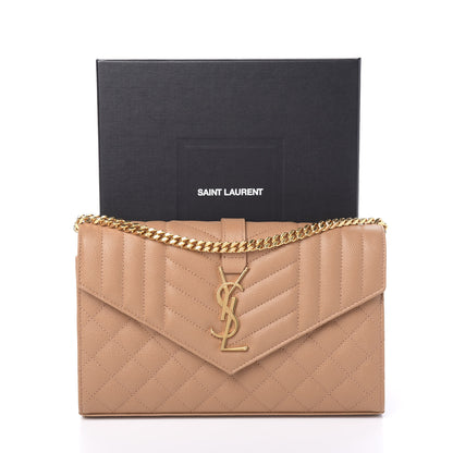 Saint Laurent Grain De Poudre Mixed Matelasse Triquilt Monogram Chain Wallet Dune 9 of 9