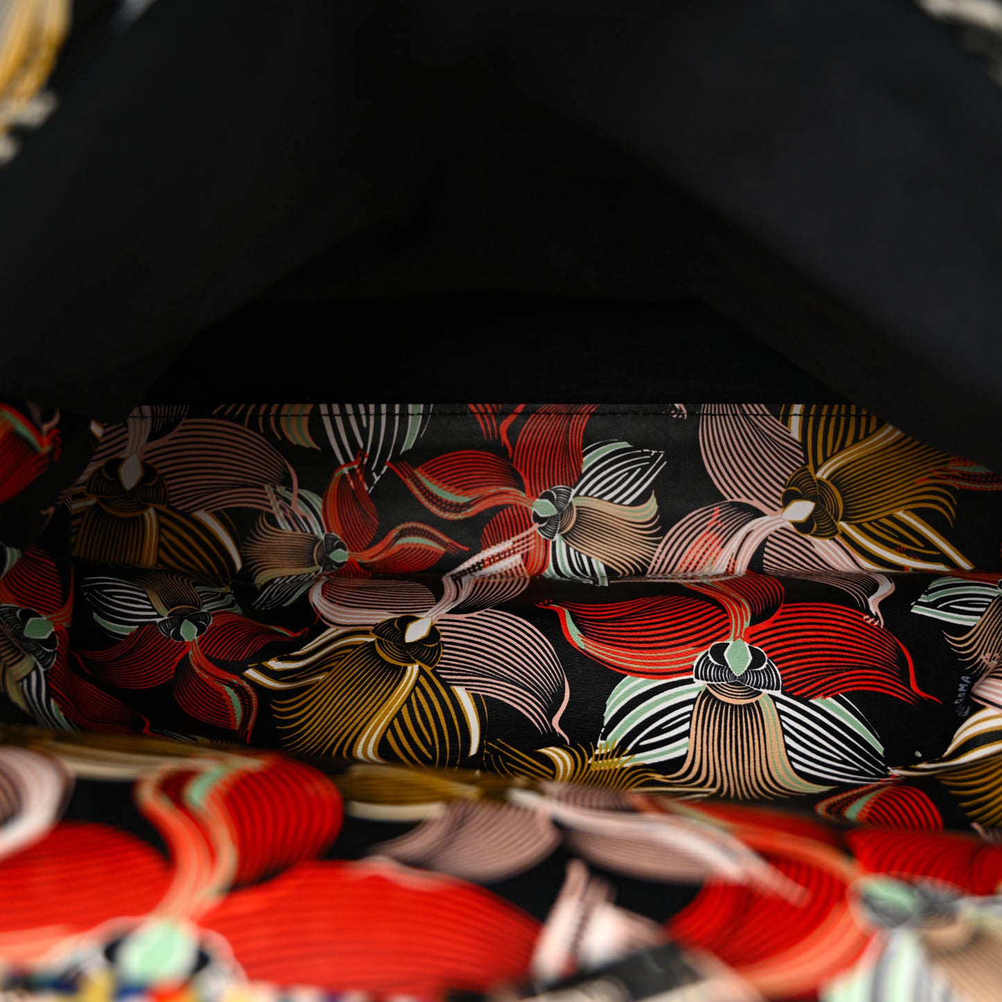 Calfskin Orchid Large Peekaboo Iconic Satchel Black Multicolor