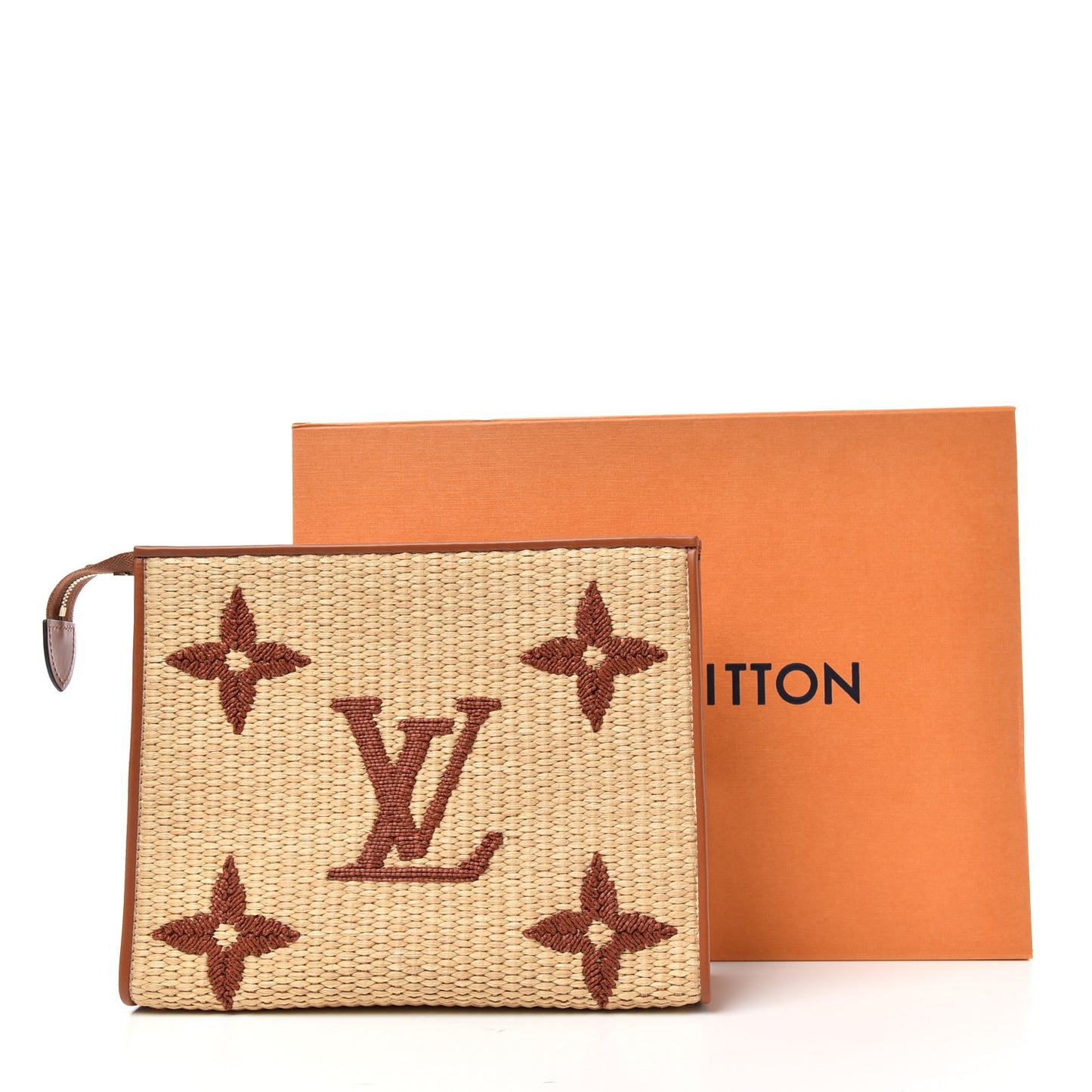 Raffia Monogram Giant Toiletry Pouch 26 Tan