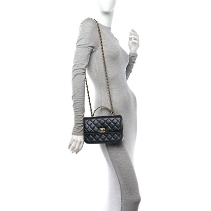 Chanel Shiny Calfskin Quilted Small Metal Chain Top Handle Flap Black 2 of 11
